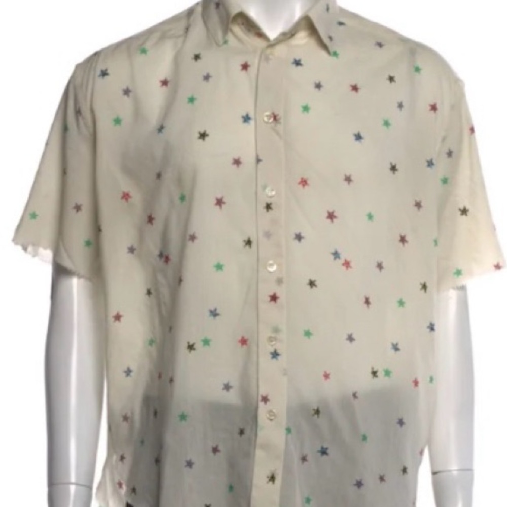 Saint Laurent Star Print Short Sleeve Button Down Shirt